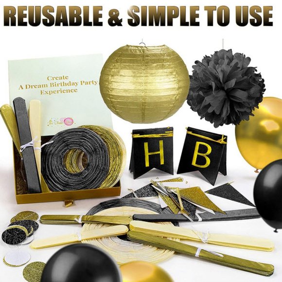 Black & Gold Birthday Party Decoration set - Picture 5 of 8